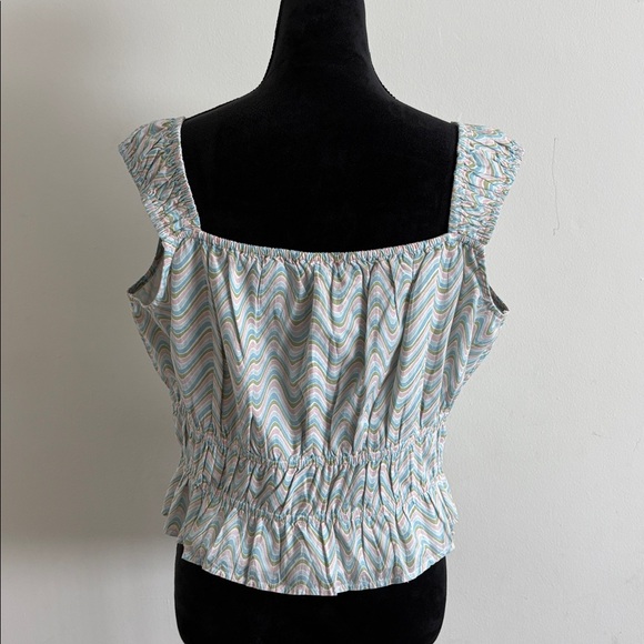 American Eagle Striped Green Blue Pink White Cottagecore Striped Tank Top XL - Picture 9 of 9